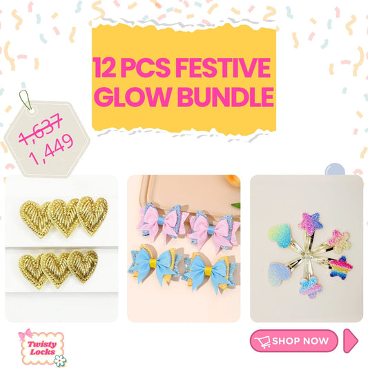 12 PIECE Festive Gift Bundle - Twisty Locks  - Kids and Women Hair Accessories, Fashion Clothing and Jewellery India