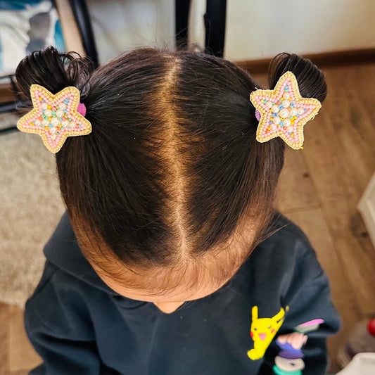 Pink Stars Embroidered Hair Clips Set