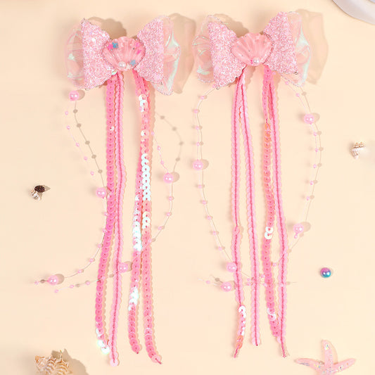 Seashell Ribbon Tail Hair Clips Set of 2
