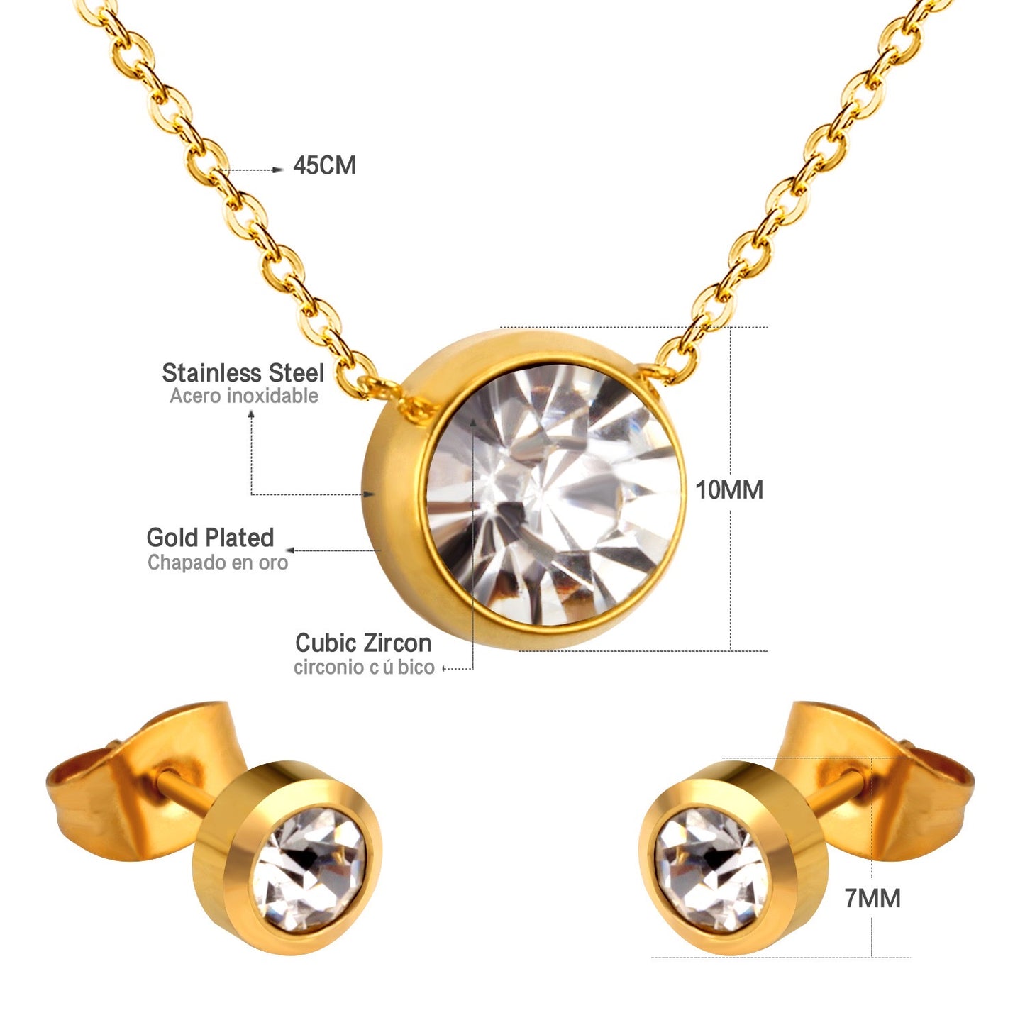 Solitaire Bezel CZ 18K Gold-Plated Jewellery Set (3 Pcs)