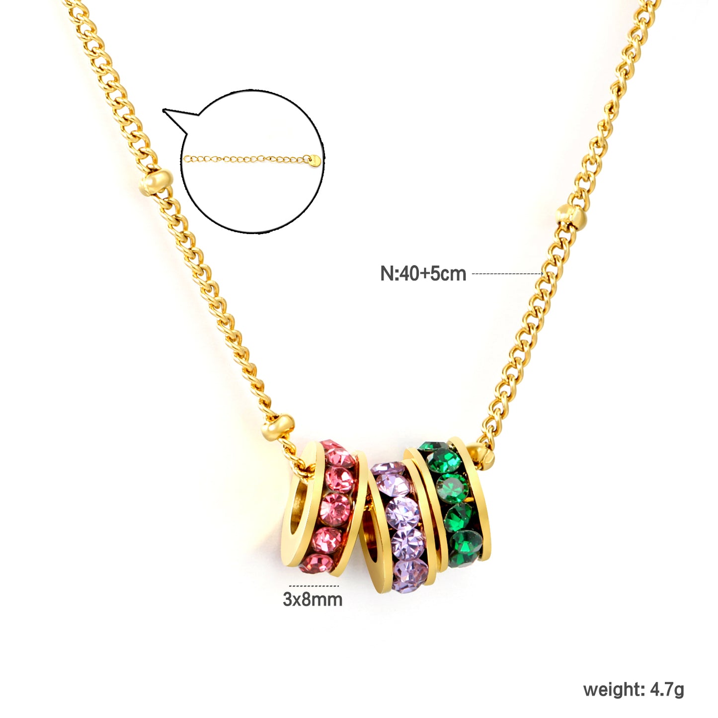 Rainbow Ring Stack CZ 18K Gold-Plated Necklace