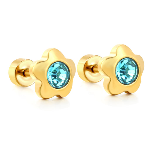 Aqua Flower gold earrings – main product shot on white by Twisty Locks
