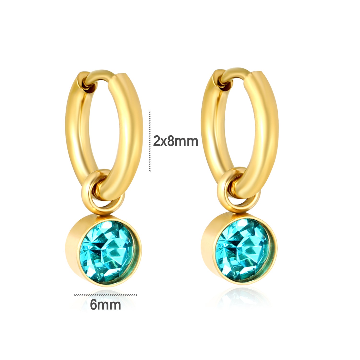 Aquamarine Charm Hoops detail – aquamarine crystal charm close-up by Twisty Locks