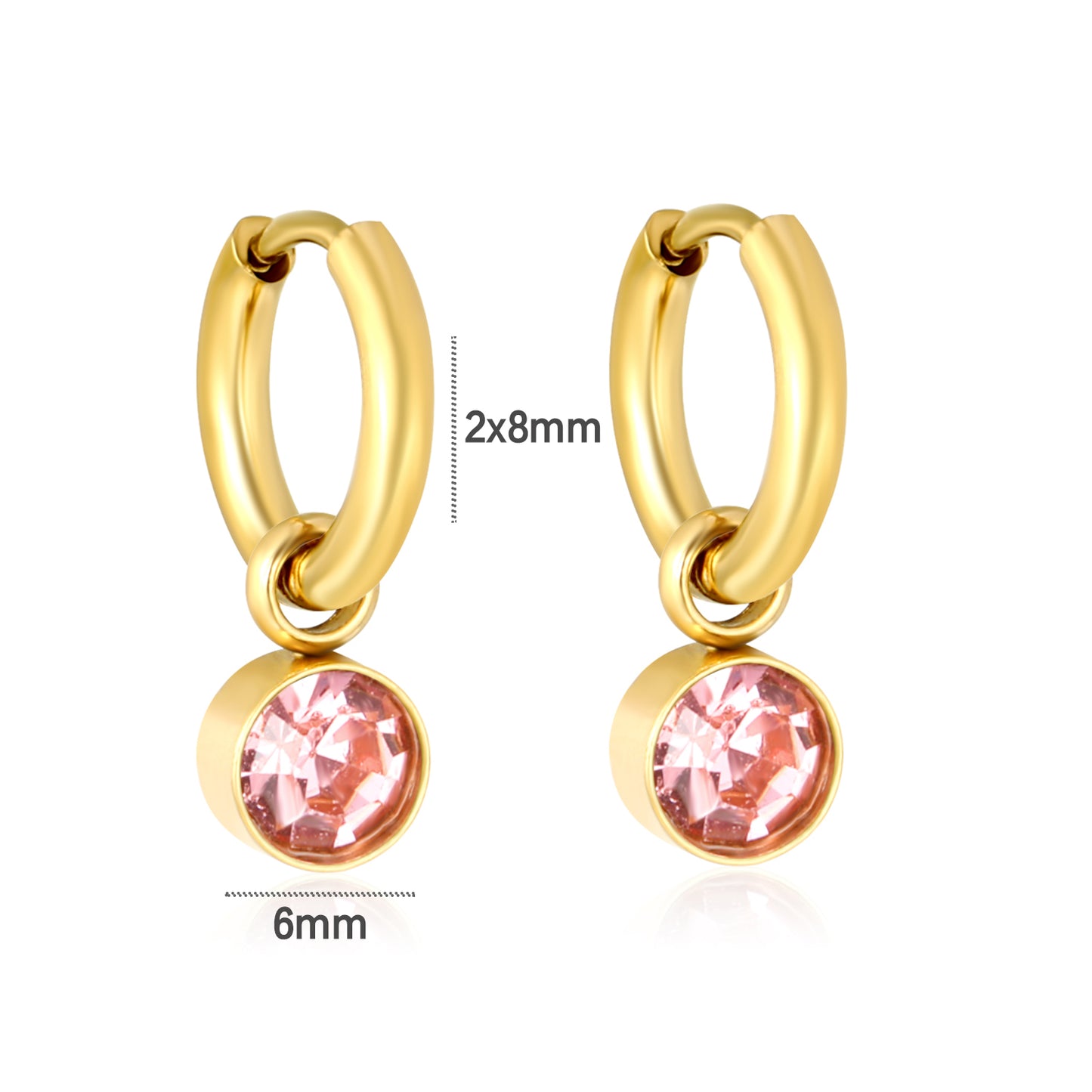 Light Rose Charm Hoops detail – rose crystal charm close-up by Twisty Locks