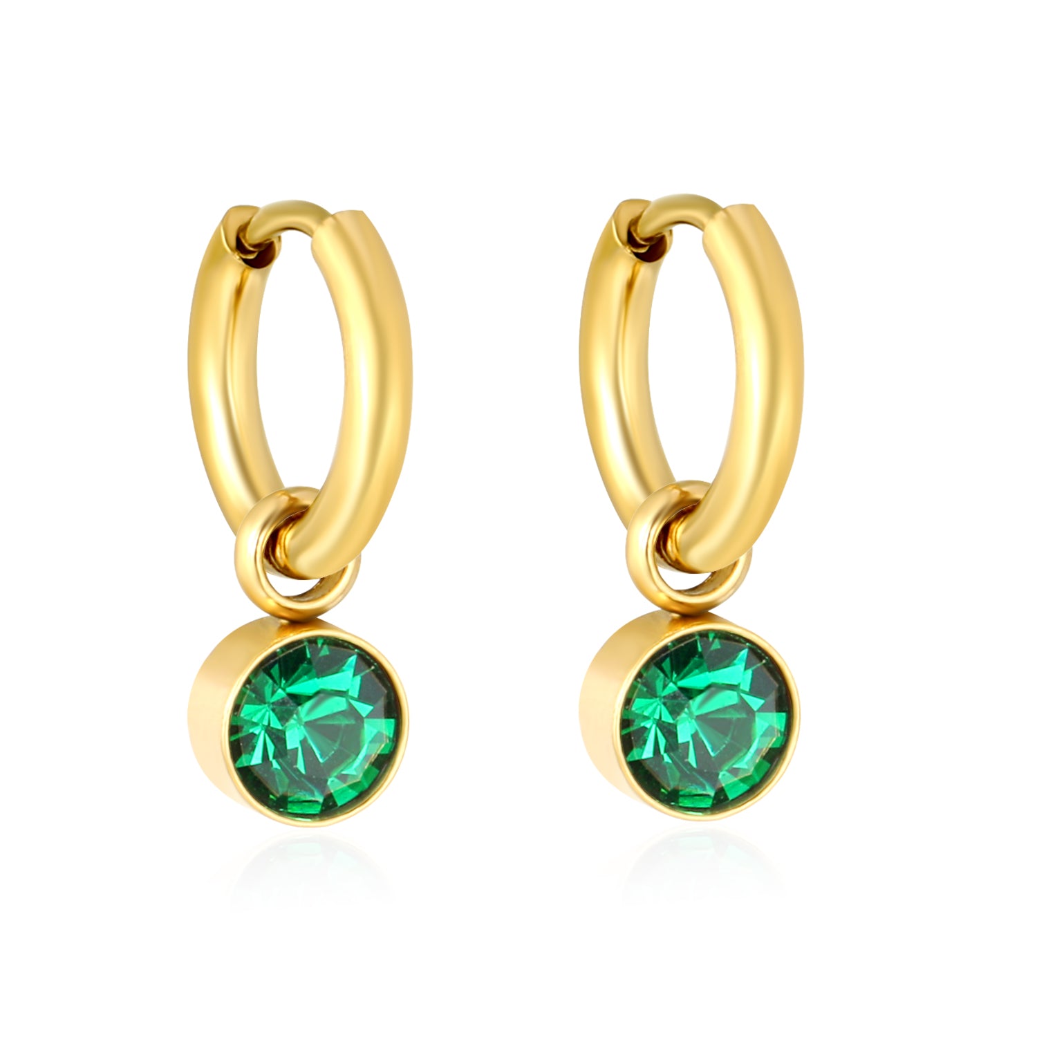 Green Zircon Charm Hoops – main product shot on white by Twisty Locks
