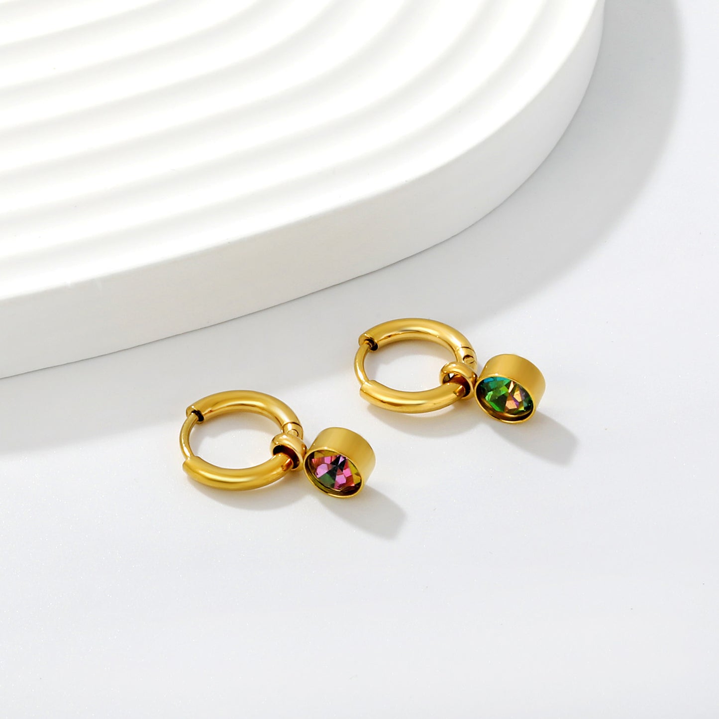 Purple Lights Charm Hoops flat lay – 18K gold plated by Twisty Locks