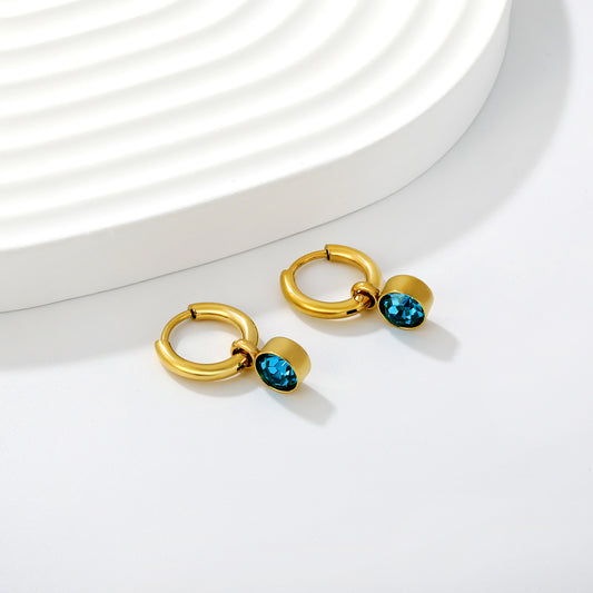 Aquamarine Charm Hoops flat lay – 18K gold plated by Twisty Locks