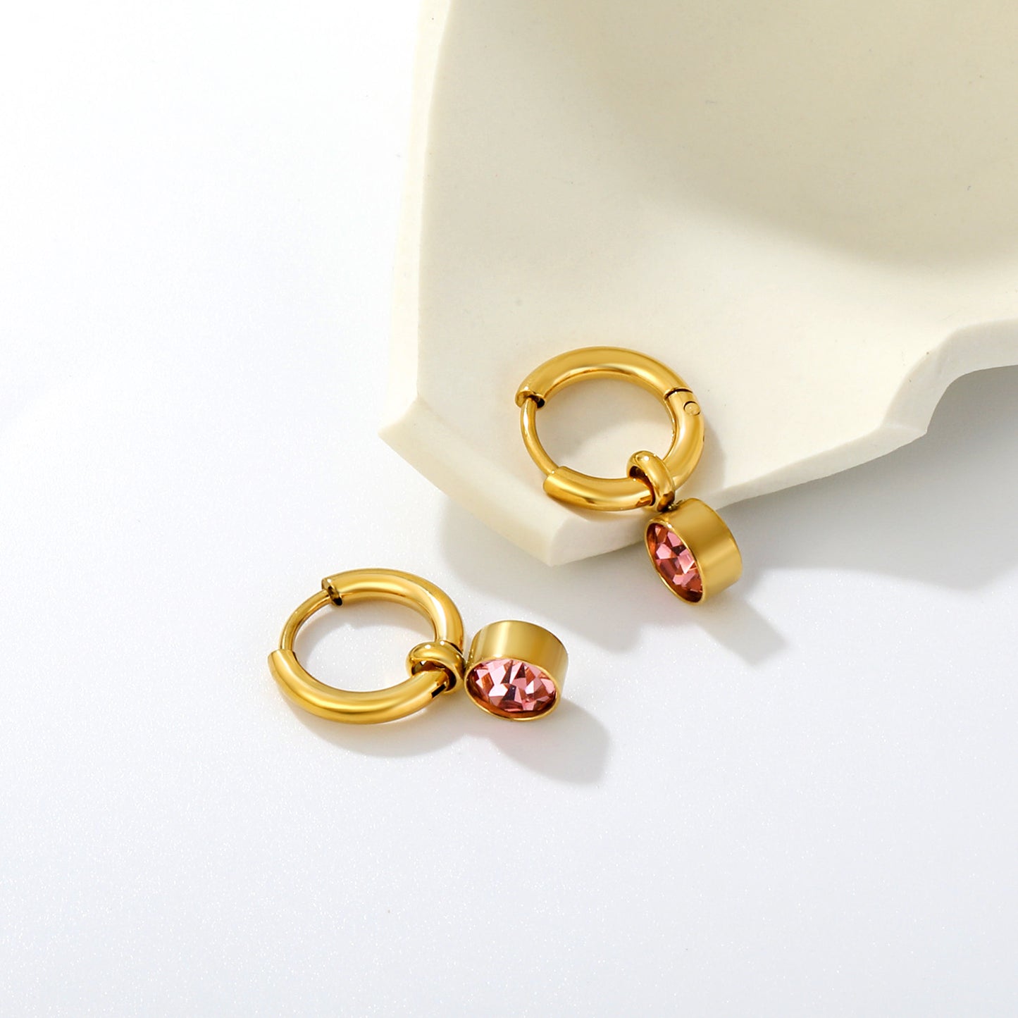 Light Rose Charm Hoops flat lay – 18K gold plated by Twisty Locks