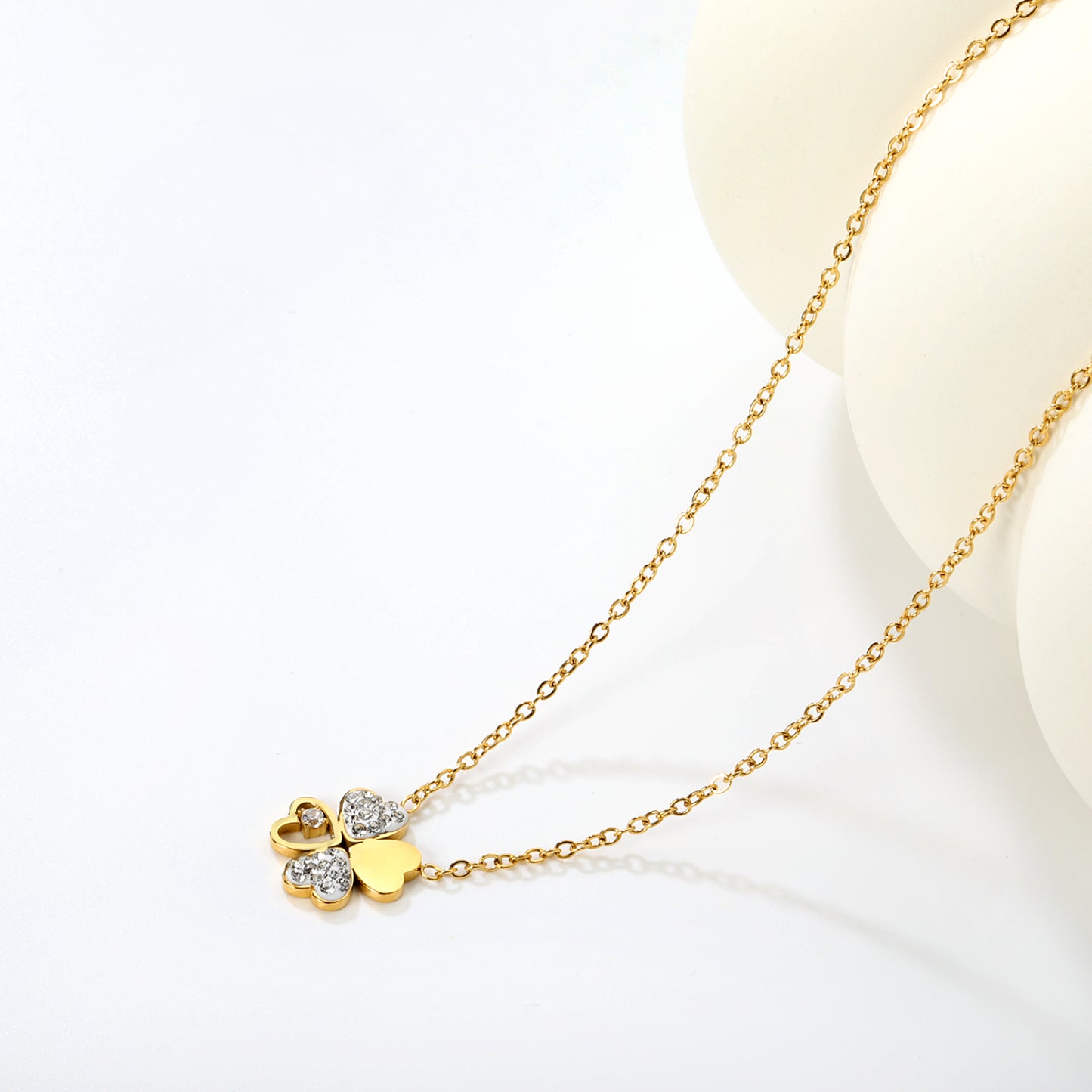 Four-Leaf Heart CZ 18K Gold-Plated Necklace