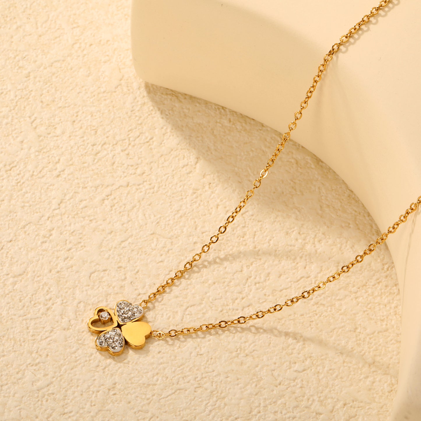 Four-Leaf Heart CZ 18K Gold-Plated Necklace