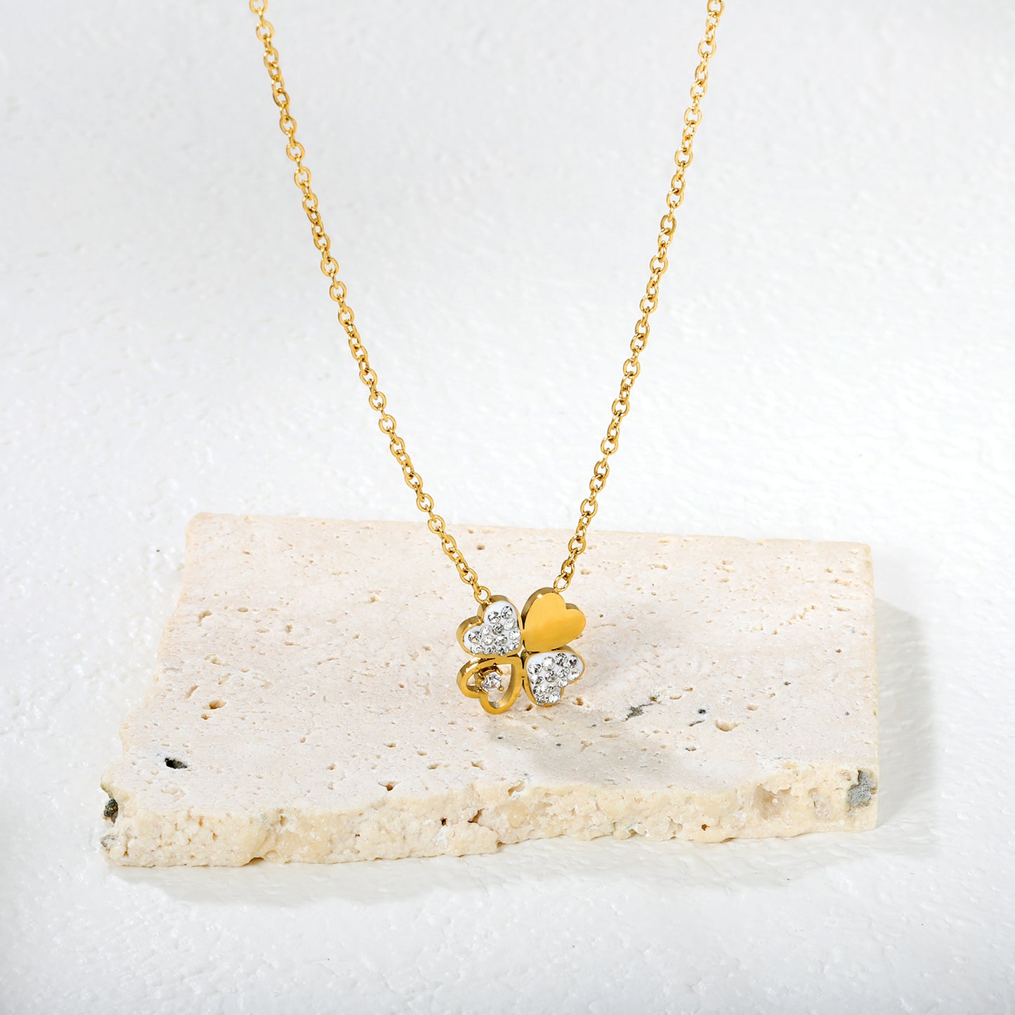 Four-Leaf Heart CZ 18K Gold-Plated Necklace