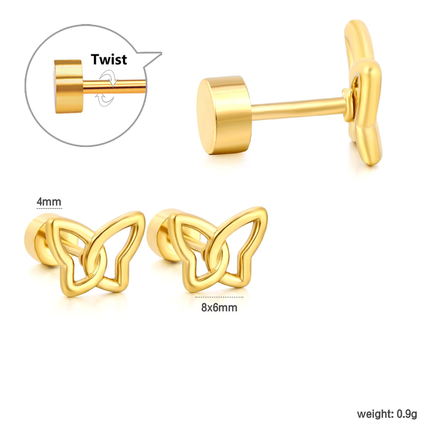 Butterfly Knot 18K Gold Plated Children's Earrings