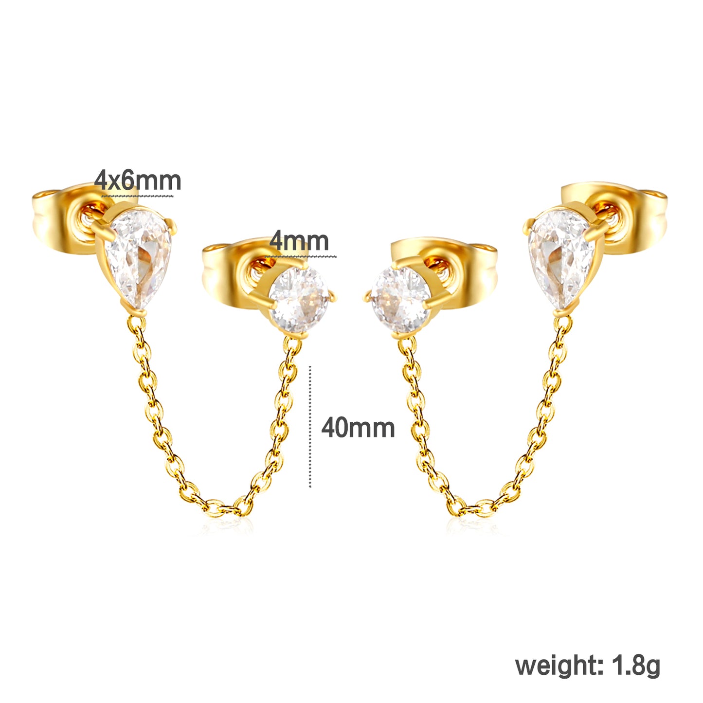 Double CZ Chain-Link Stud 18K Gold-Plated Earrings