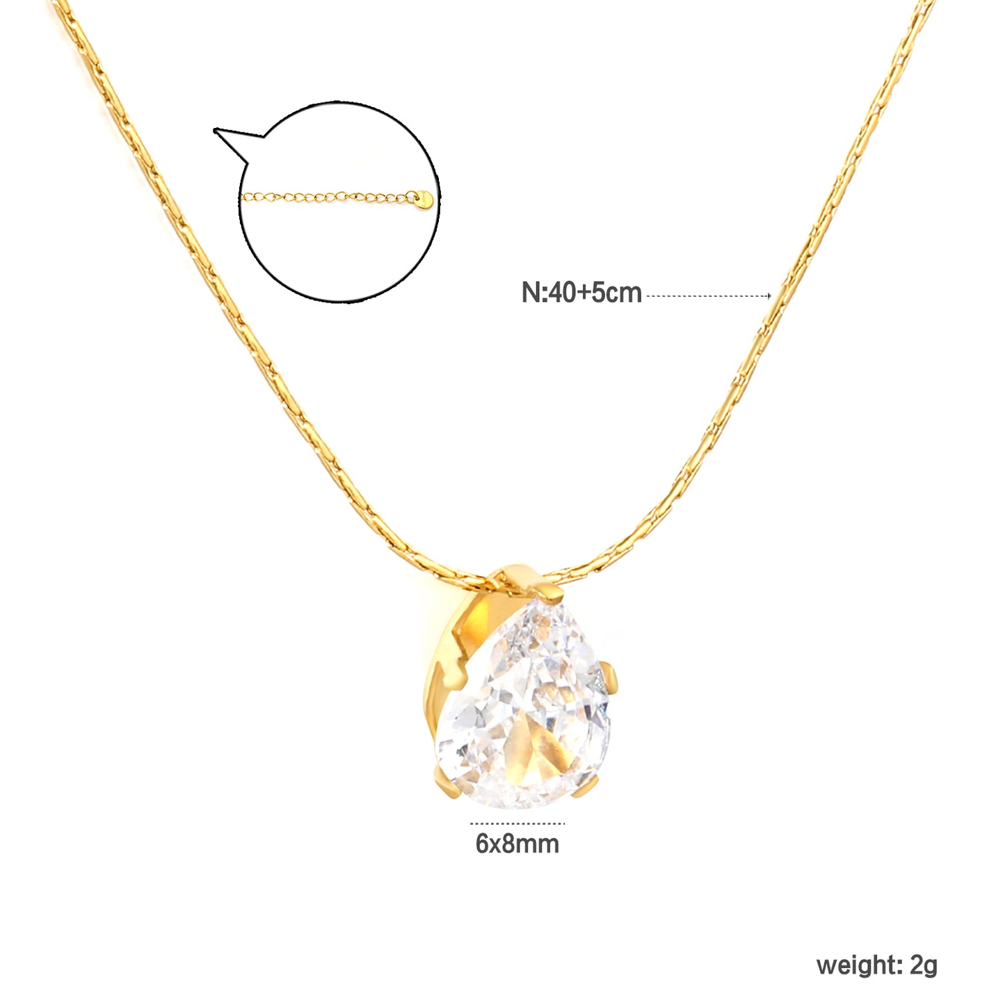 Pear CZ Solitaire 18K Gold-Plated Necklace