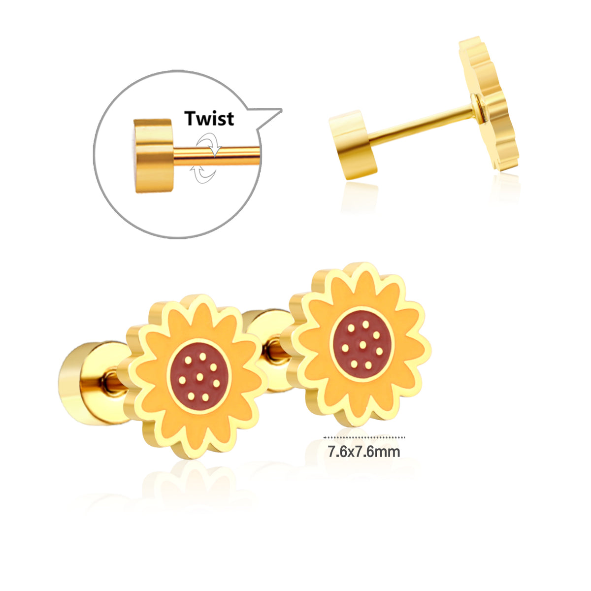 Sunny Sunflower 18K Gold Plated Children's Earrings