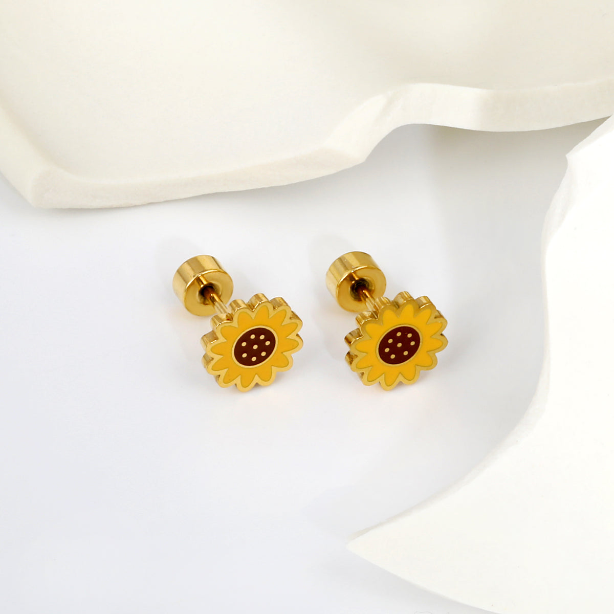 Sunny Sunflower 18K Gold Plated Children's Earrings