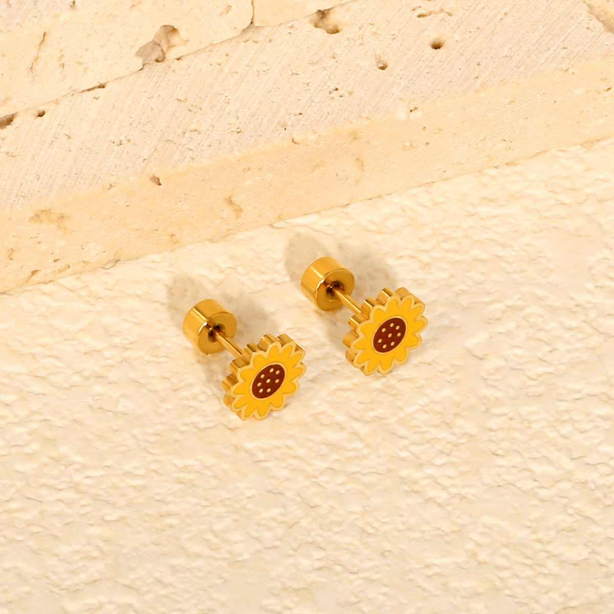 Sunny Sunflower 18K Gold Plated Children's Earrings