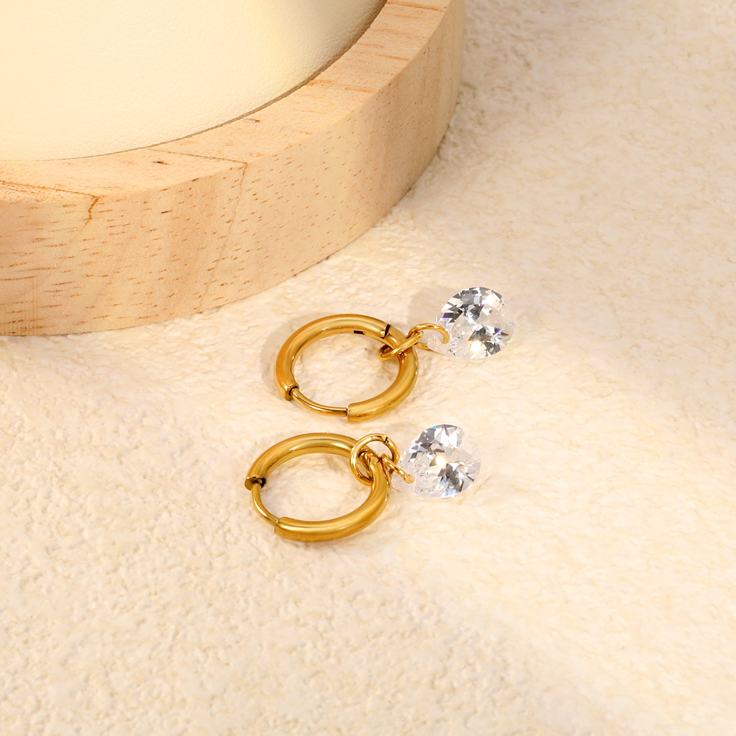 Pear Solitaire Hoops on model – kids jewellery by Twisty Locks