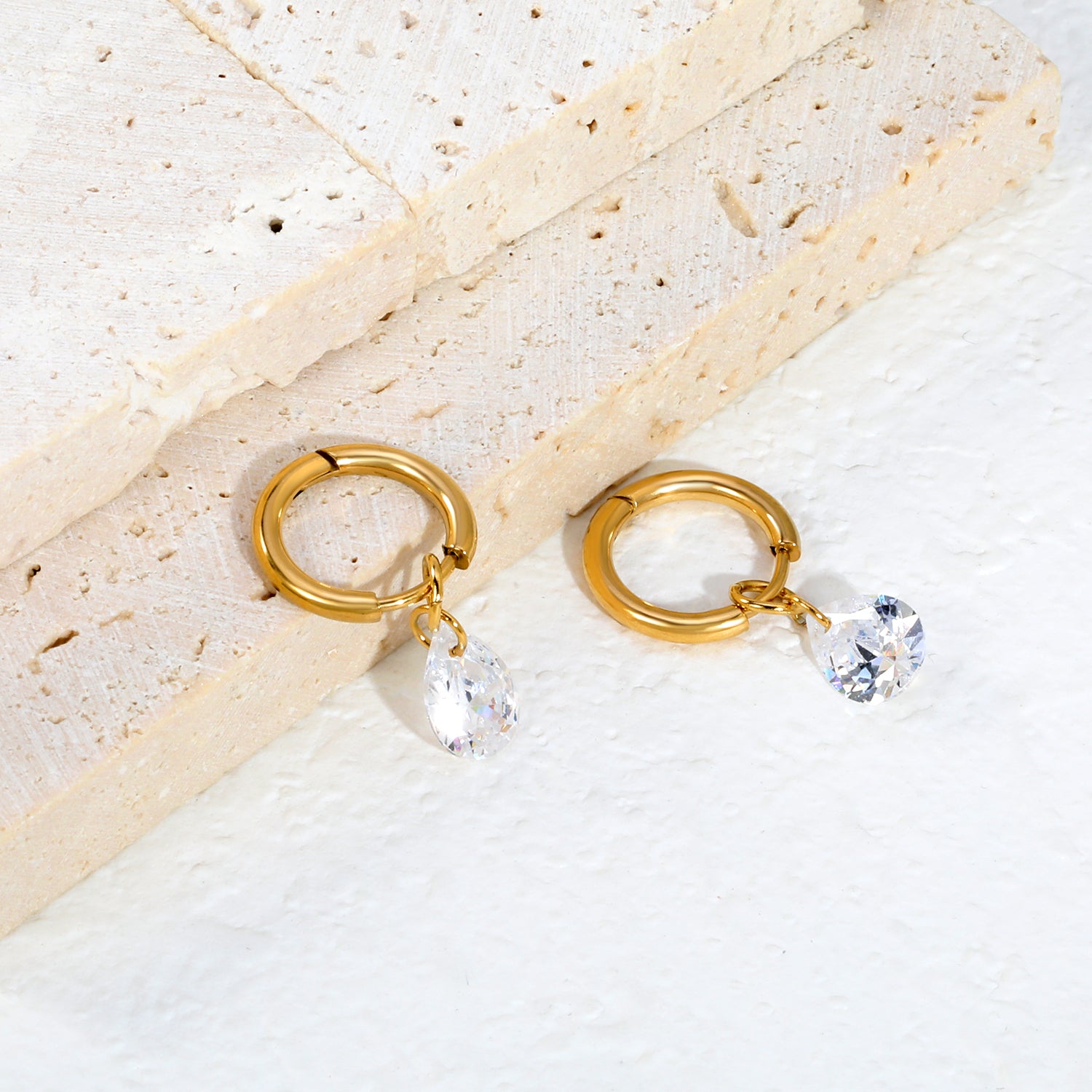 Pear Solitaire Hoops side angle – poke free kids jewellery by Twisty Locks