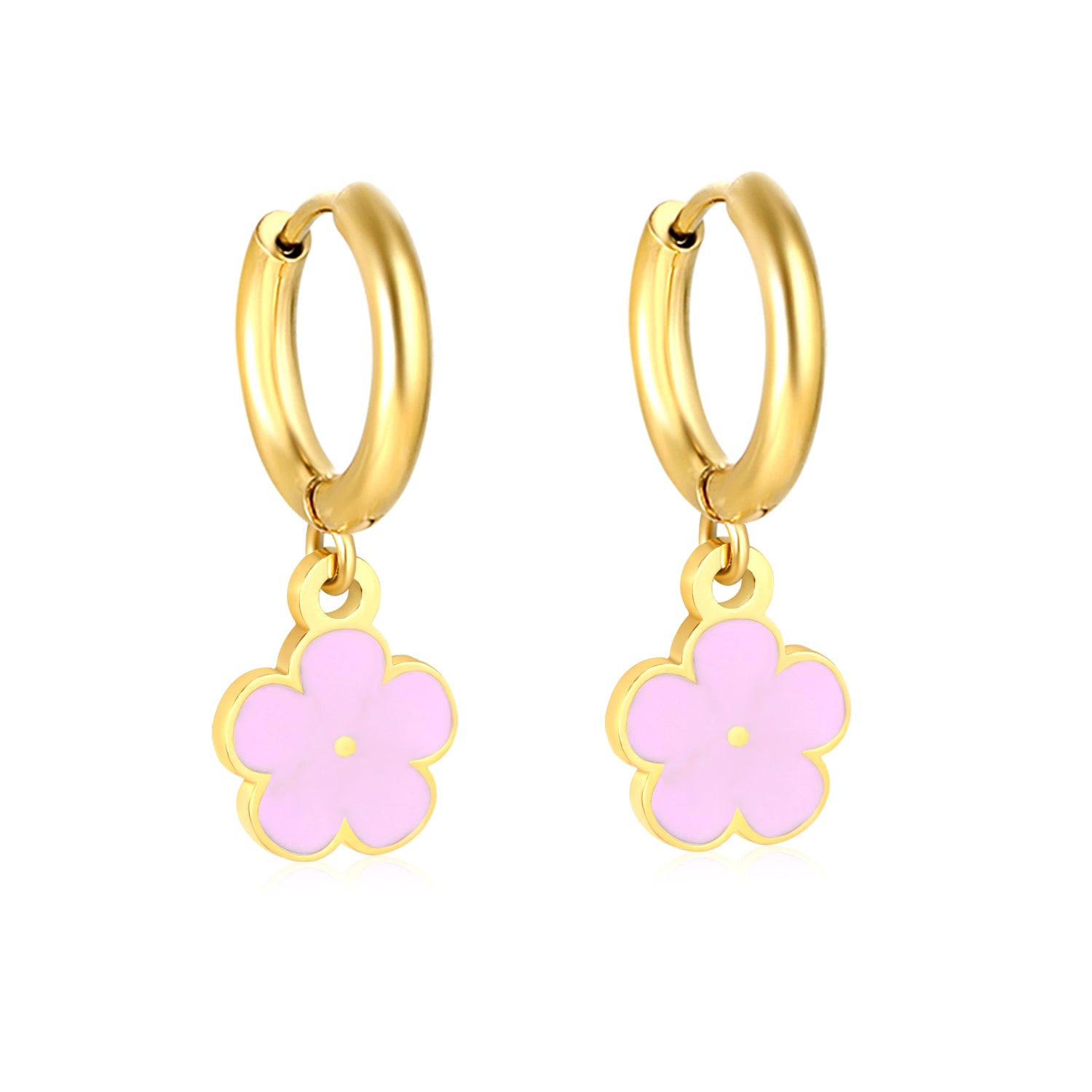 Pink Blossom Hoops gold earrings – main product shot on white by Twisty Locks
