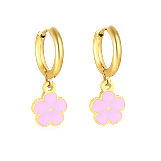 Pink Blossom Hoops gold earrings – main product shot on white by Twisty Locks