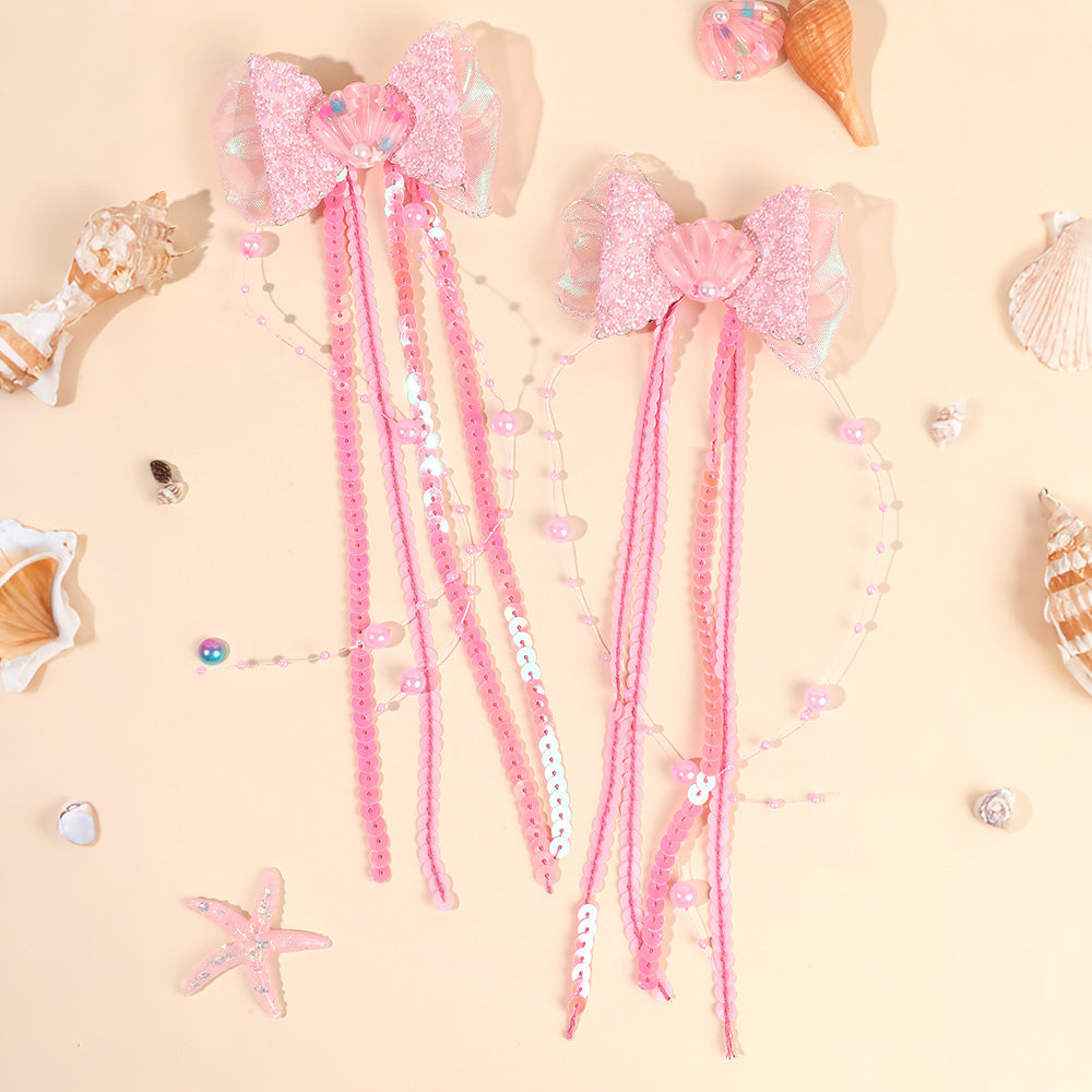 Seashell Ribbon Tail Hair Clips Set of 2