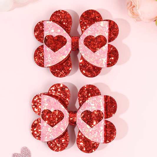 Glitter Heart Bows Set of 2