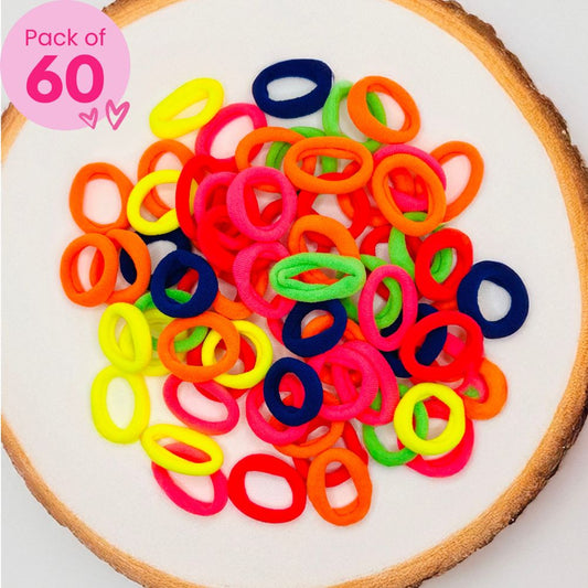 60 Soft Neon Hair Ties (With Pouch)
