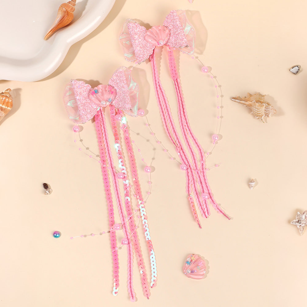 Seashell Ribbon Tail Hair Clips Set of 2
