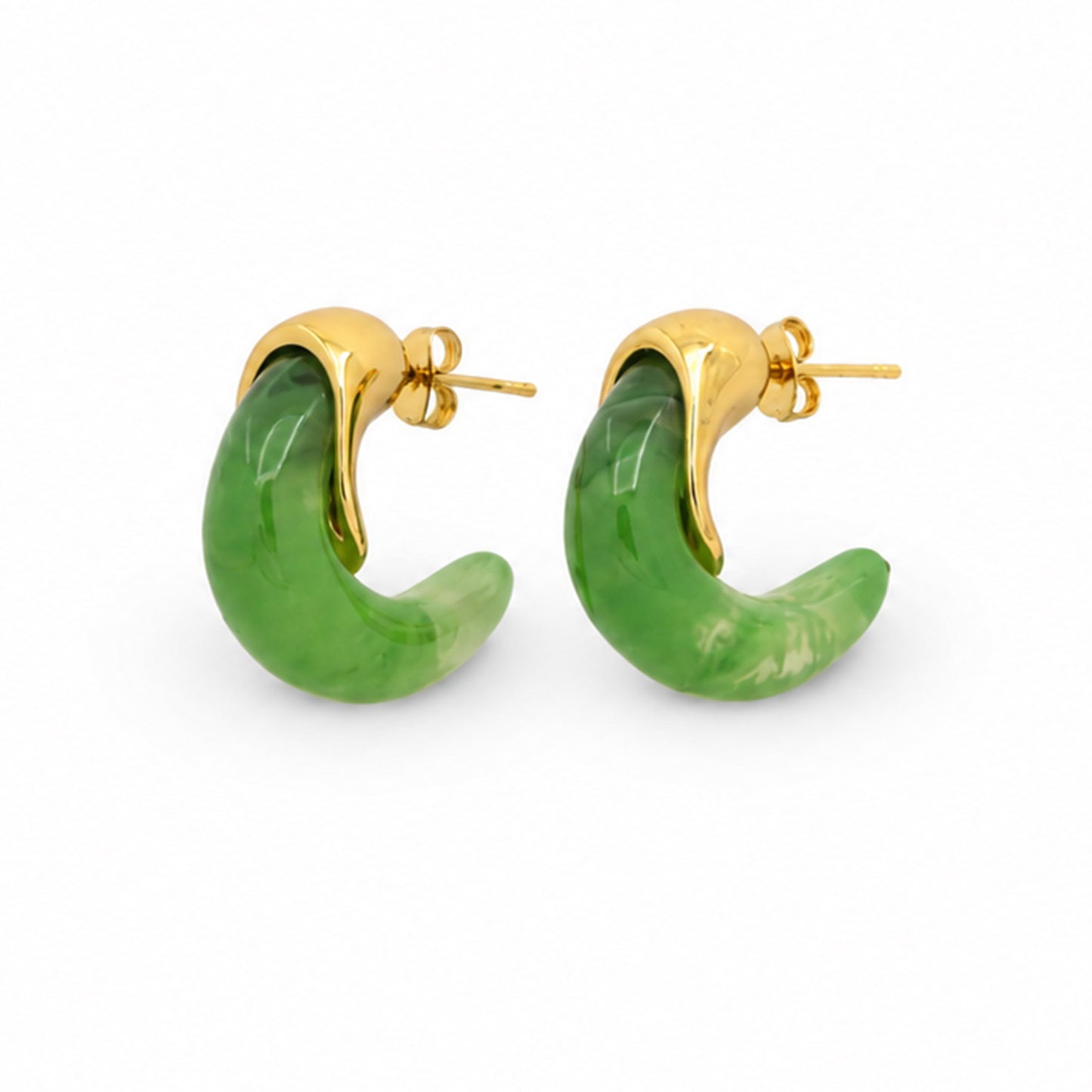 Jade Crescent Hoop 18K Gold-Plated Earrings