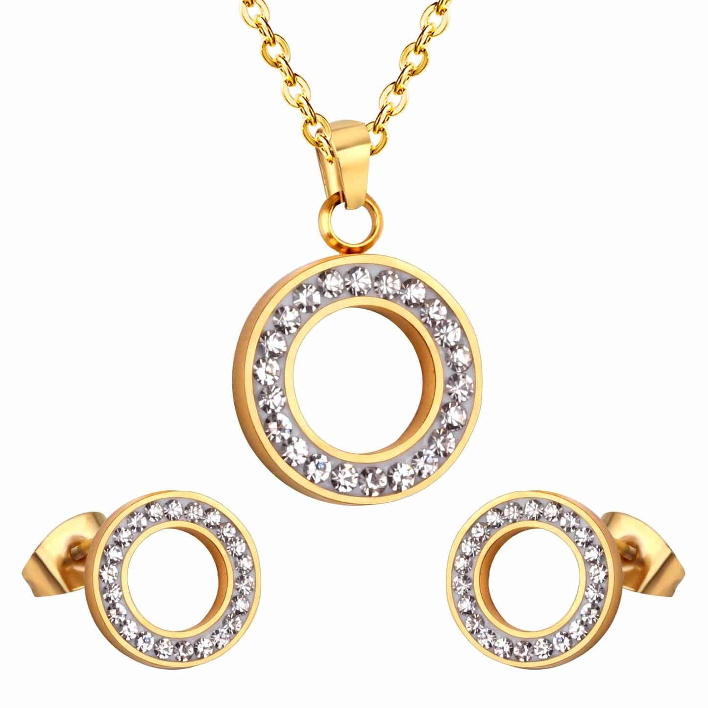 Crystal Halo Circle 18K Gold-Plated Jewellery Set (3 Pcs)