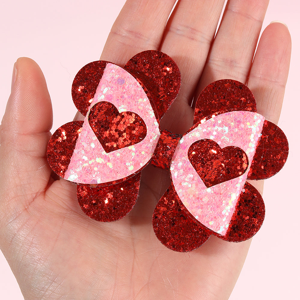 Glitter Heart Bows Set of 2