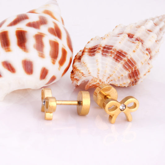 Sparkle Bow 18K Gold Plated Children's Earrings - Twisty Locks  - Kids and Women Hair Accessories, Fashion Clothing and Jewellery India