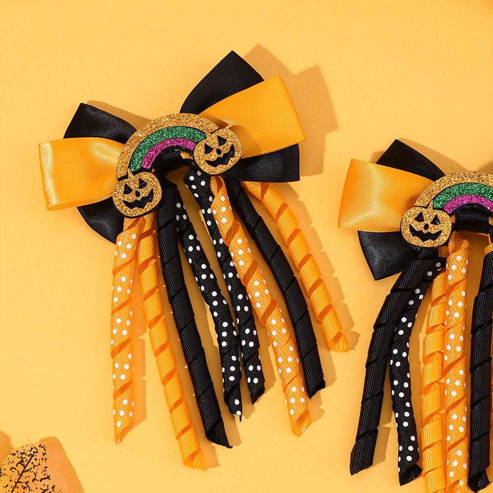 Pumpkin Rainbow Halloween Hair Bow - Set of 2