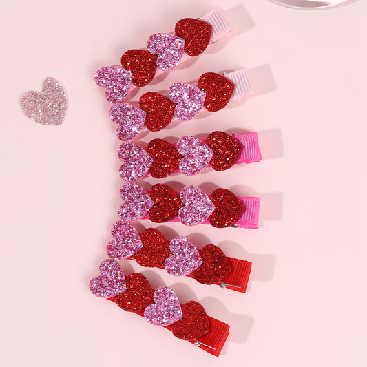 Glitter Heart Clips Set of 6