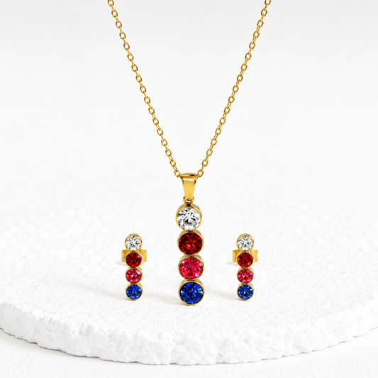 Rainbow Crystal Stack 18K Gold-Plated Jewellery Set (3 Pcs)