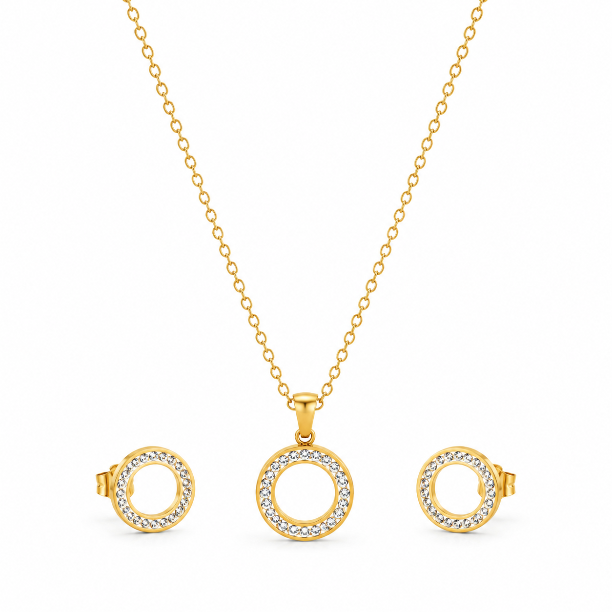 Crystal Halo Circle 18K Gold-Plated Jewellery Set (3 Pcs)