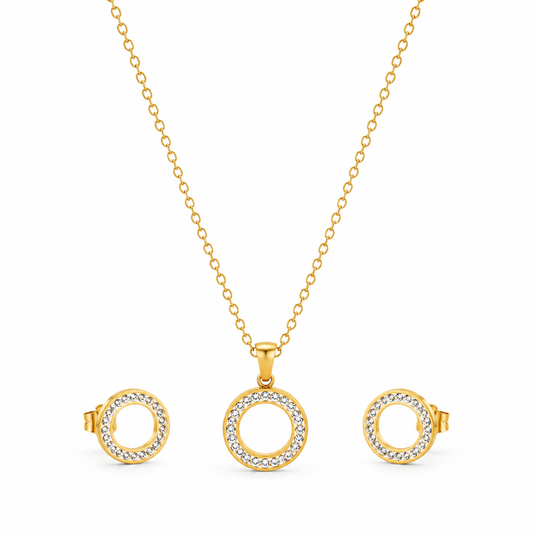 Crystal Halo Circle 18K Gold-Plated Jewellery Set (3 Pcs)