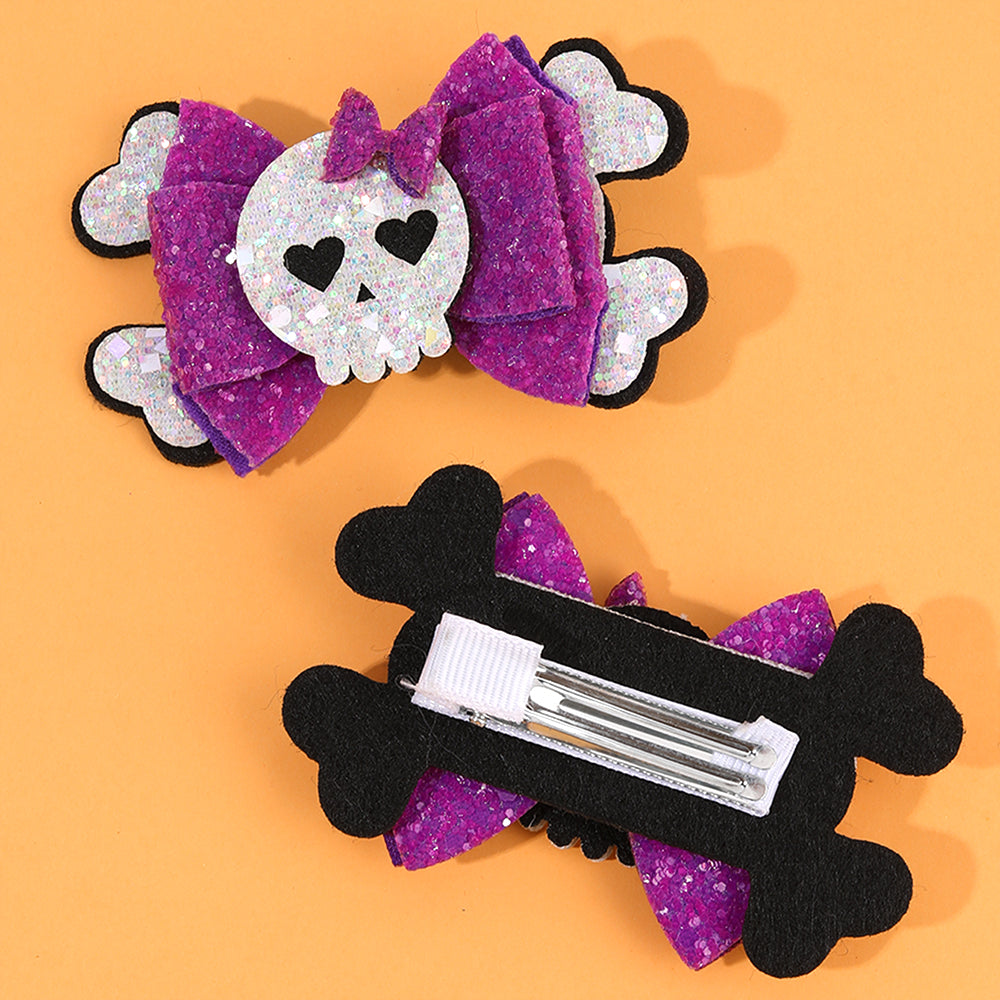 Sparkly Skull Halloween Hair Bow - Set of 2