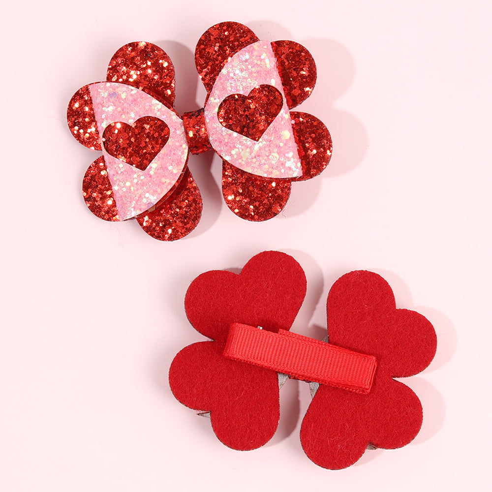 Glitter Heart Bows Set of 2