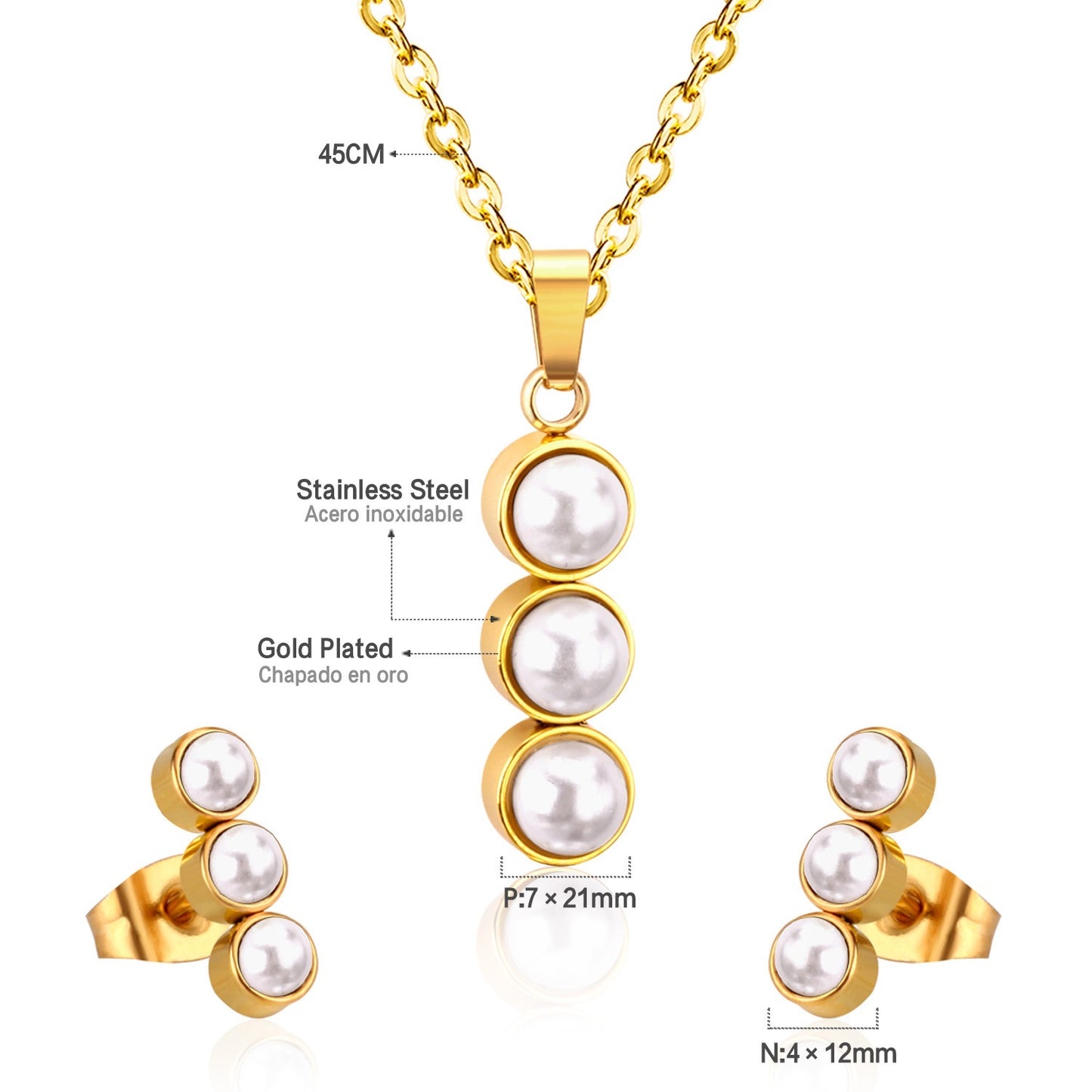 Triple Pearl Stack 18K Gold-Plated Jewellery Set (3 Pcs)