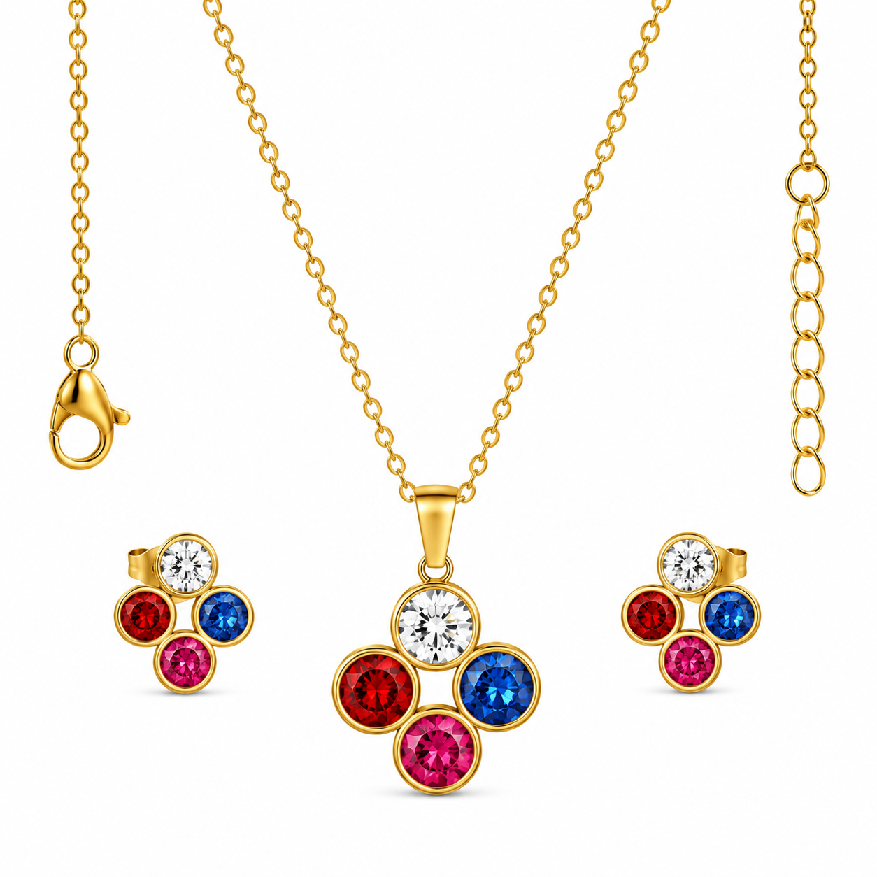Rainbow CZ Cluster 18K Gold-Plated Jewellery Set (3 Pcs)