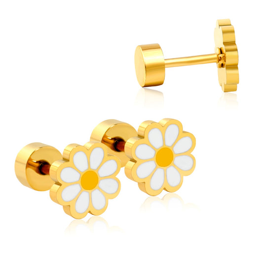 White Daisy 18K Gold Plated Children's Earrings