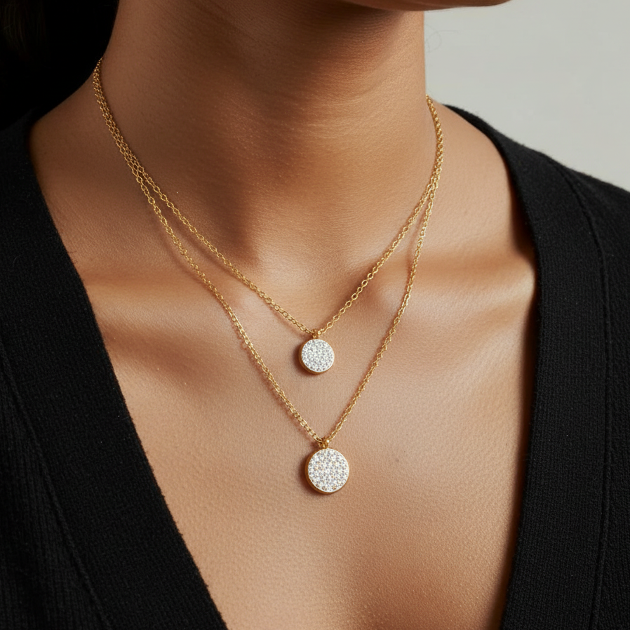 Double Disc Pave 18K Gold-Plated Jewellery Set (3 Pcs)