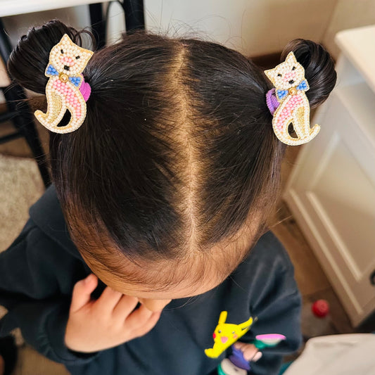 Cat Embroidered Hair Clips Set
