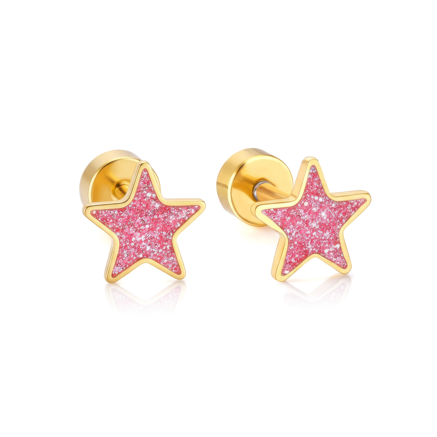Pink Star 18K Gold Plated Children's Earrings