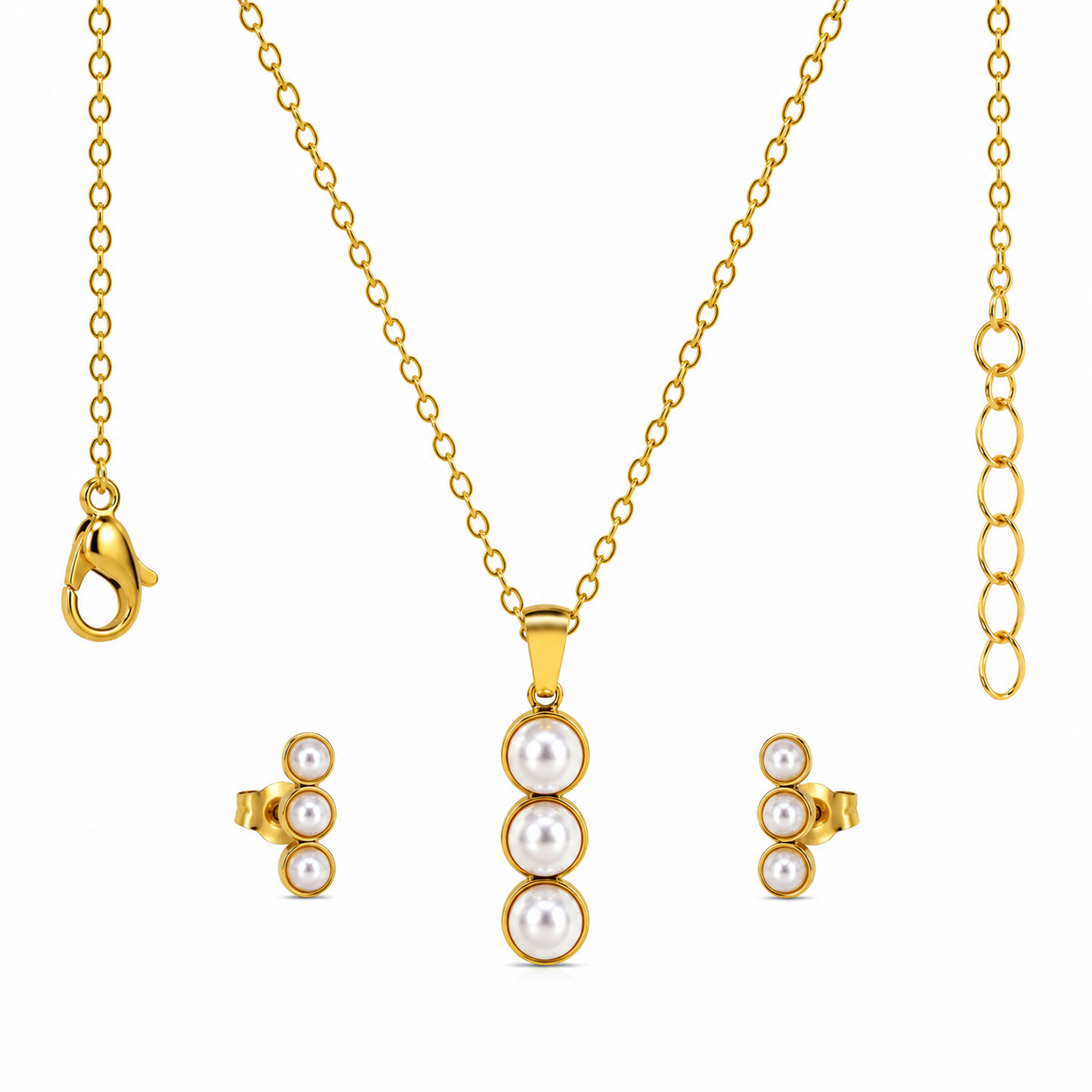 Triple Pearl Stack 18K Gold-Plated Jewellery Set (3 Pcs)