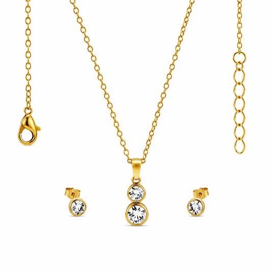Twin CZ Drop 18K Gold-Plated Jewellery Set (3 Pcs)