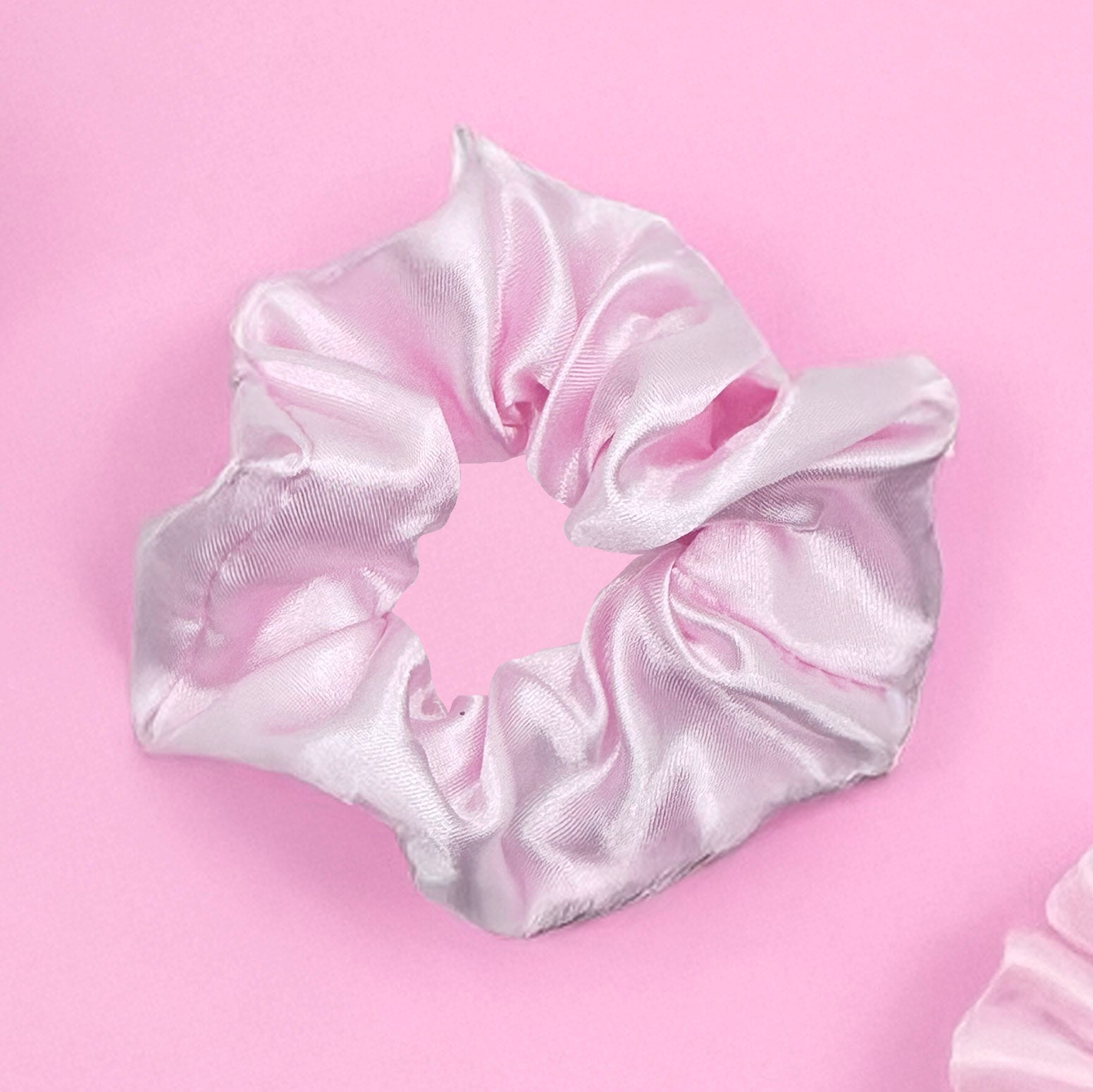 Baby Pink Silk Satin Scrunchie - Twisty Locks  - Kids and Women Hair Accessories, Fashion Clothing and Jewellery India