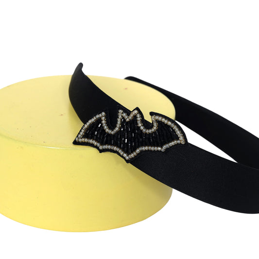 Bat Motif Black Hairband - Twisty Locks  - Kids Hair Accessories India